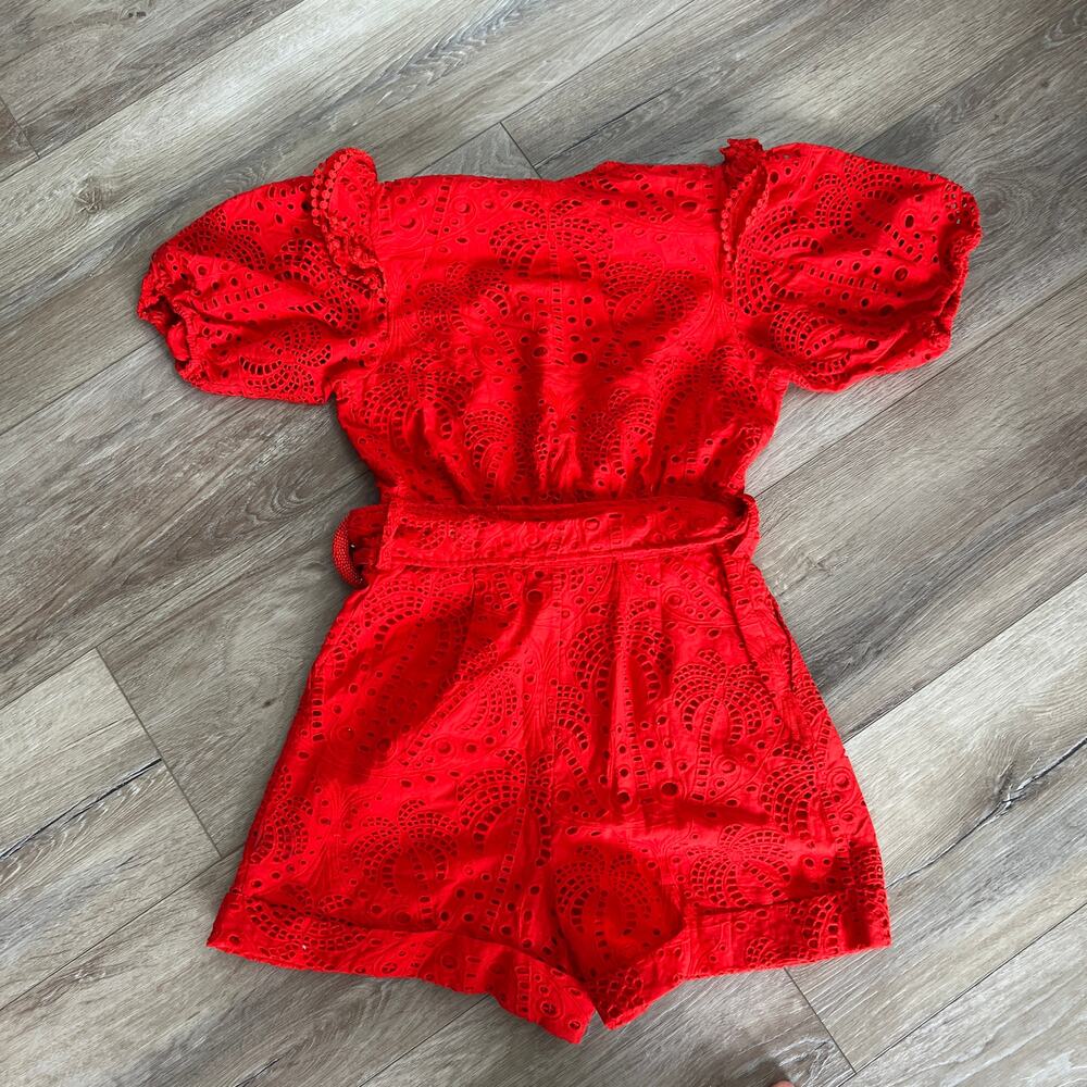 FARM RIO Women's Red Eyelet Beaded Belt Romper Size S - Picture 4 of 13